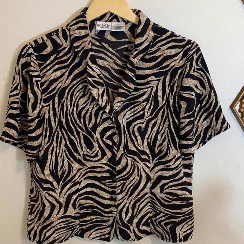 90s silky button down short sleeve zebra shirt